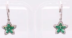 18 Karat White and Yellow Gold Emerald and Diamond Flower Drop Earrings