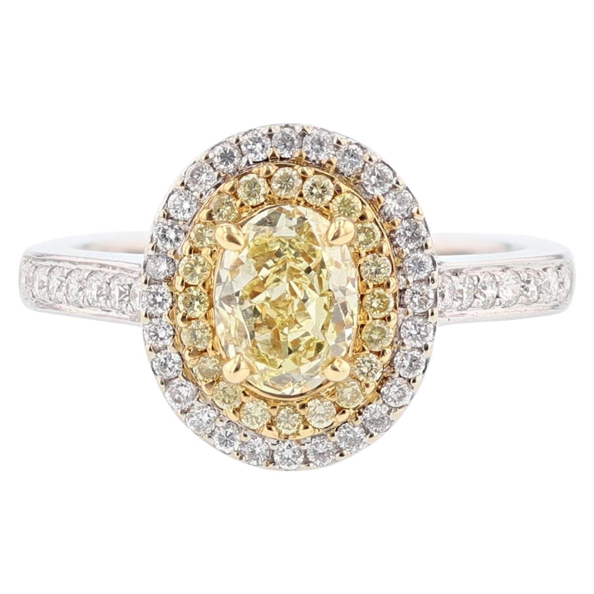 18 Karat White and Yellow Gold GIA Certified Fancy Light Yellow Diamond Ring For Sale