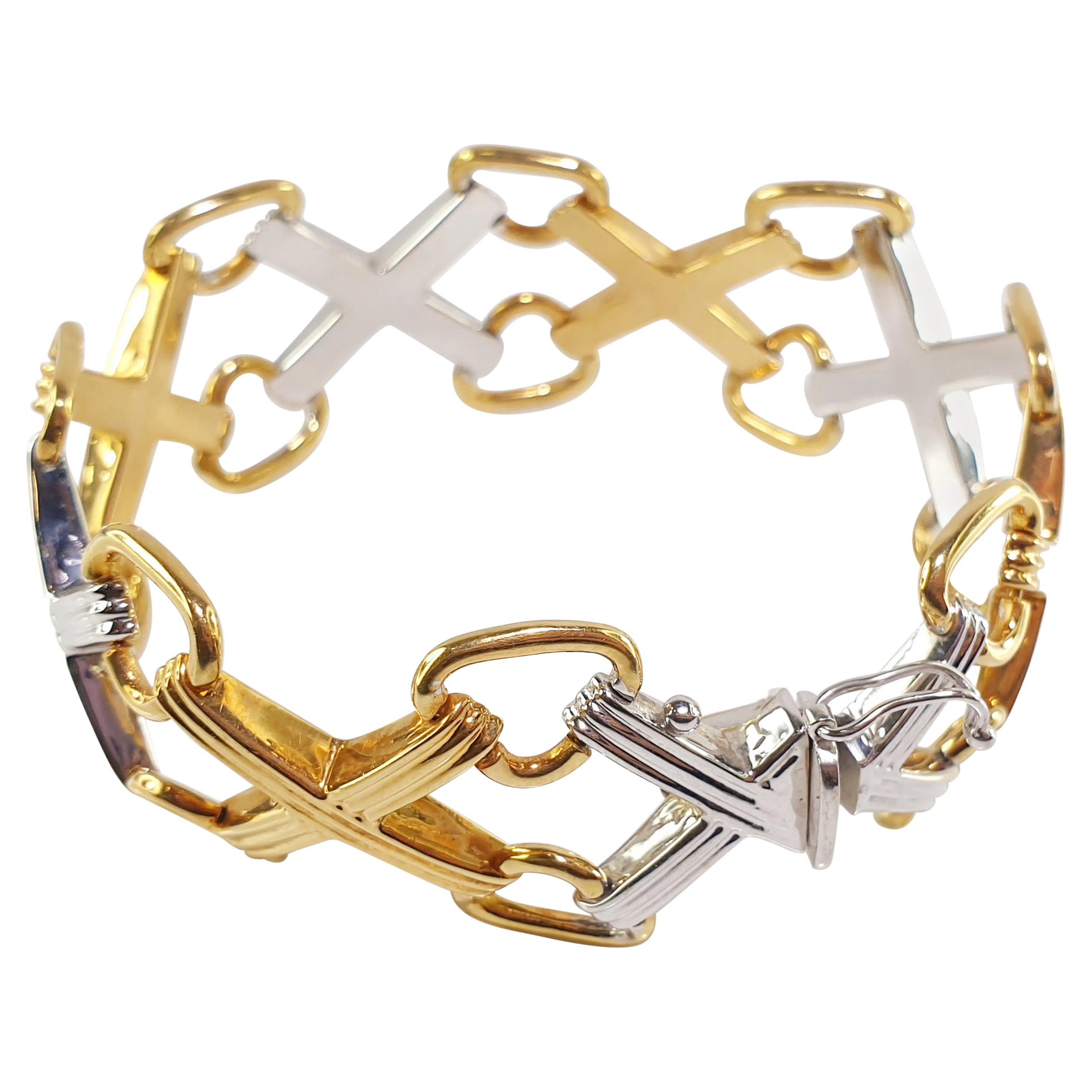 Bracelet mors de cheval en or blanc et jaune 18 carats en vente