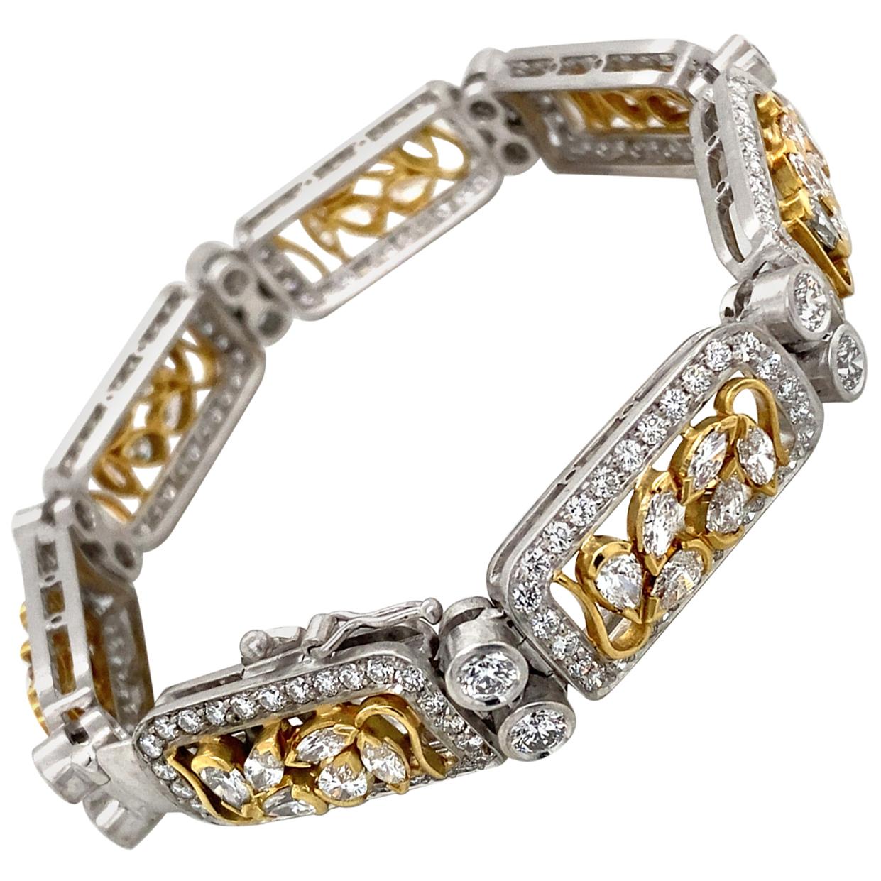 18 Karat White and Yellow Gold "Montserrat" 9.45 Carat Diamonds Bracelet For Sale