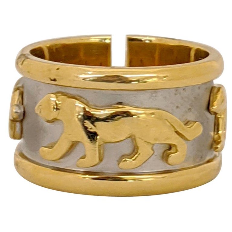 18 Karat White and Yellow Gold Panther Band Ring at 1stDibs