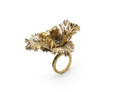 18 Karat White and Yellow Gold Parrot Tulip in White Diamond Cocktail Ring