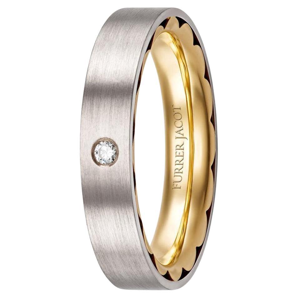 For Sale:  18 Karat White and Yellow Gold Two-Tone Flower Inner Design Diamond Ring
