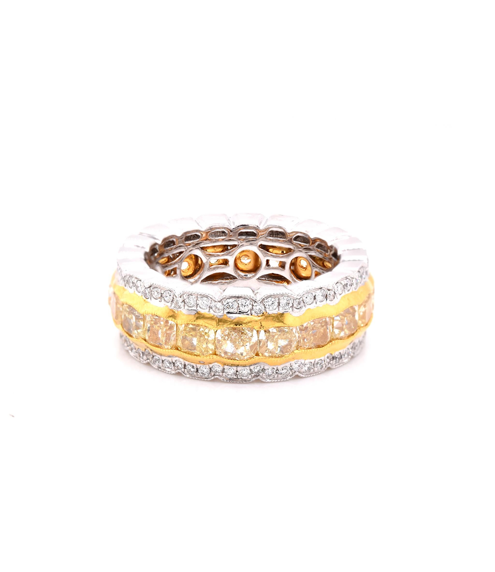 18 Karat White and Yellow Gold White and Yellow Diamond Eternity Band In Excellent Condition In Scottsdale, AZ