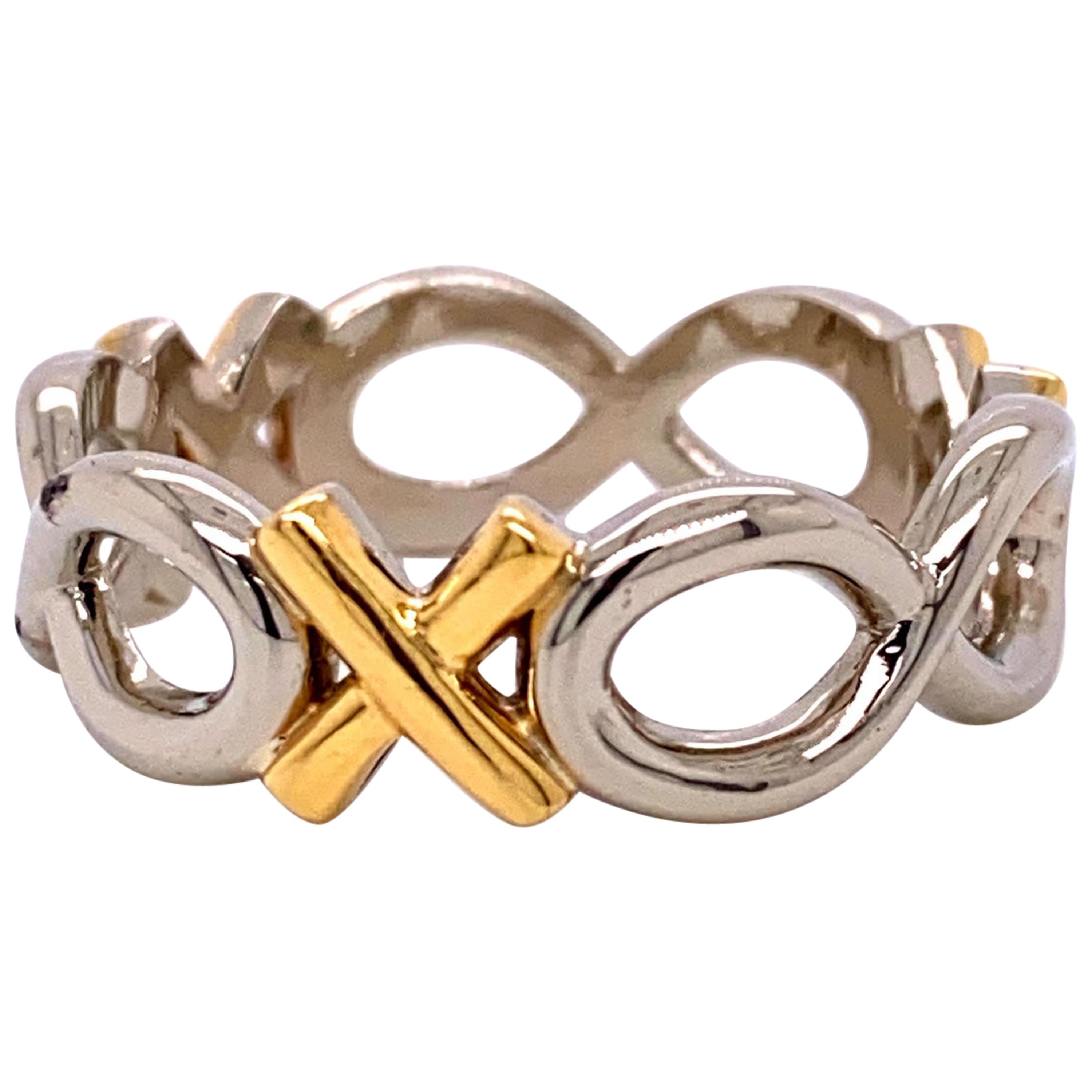 18 Karat White and Yellow Gold XO Men's Band For Sale