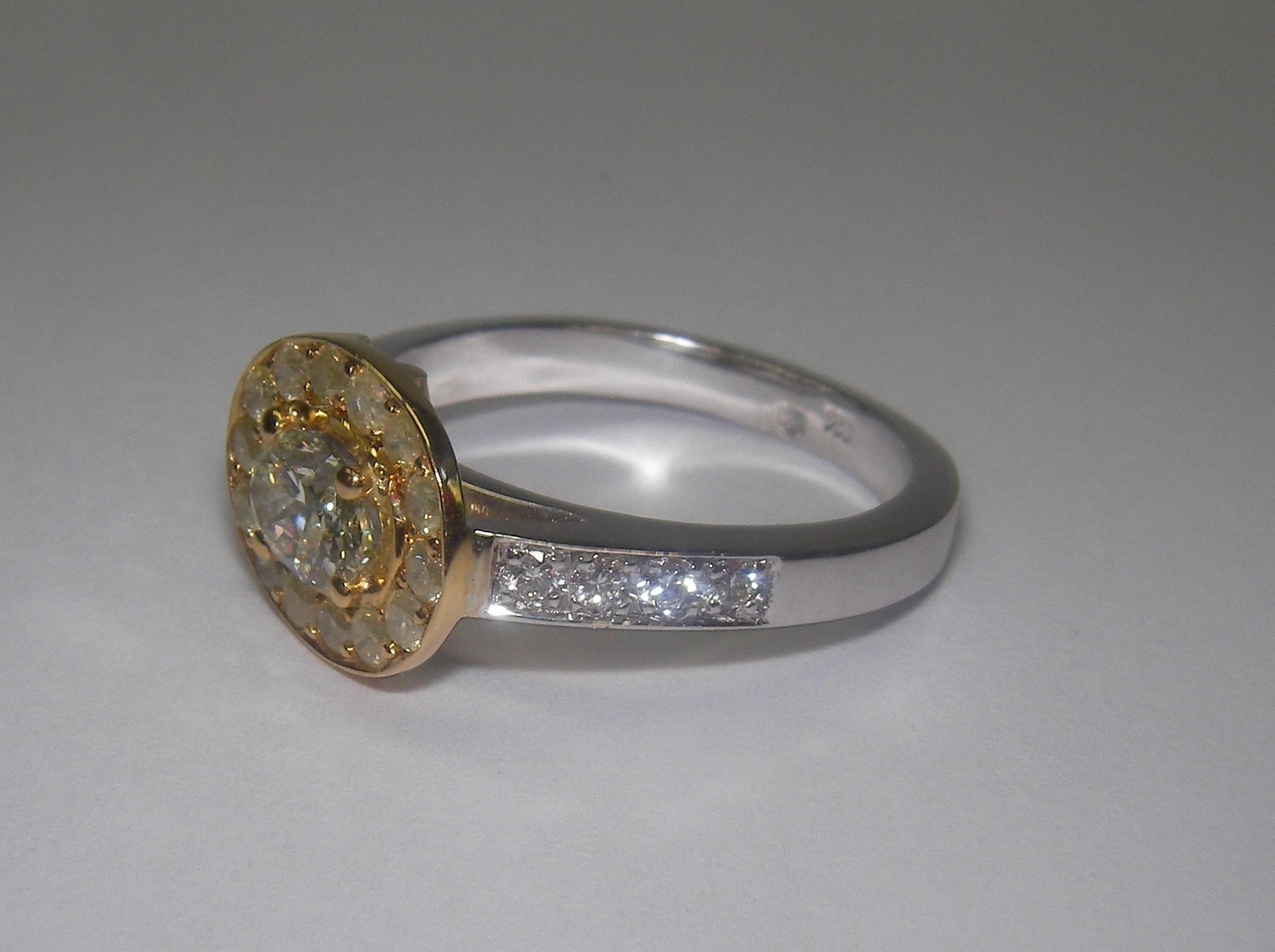 Women's or Men's 18 Karat White and Yellow Gold Diamond Cocktail Ring For Sale