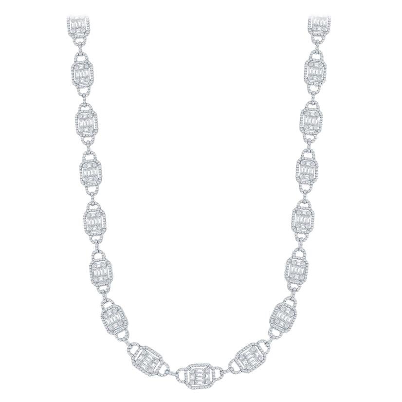 18 Karat White Baguette and Emerald Diamond Necklace 5.25 Carat