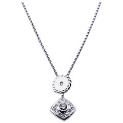 18 Karat White Diamond Custom Pendant on 14 Karat White Gold Rolo Chain