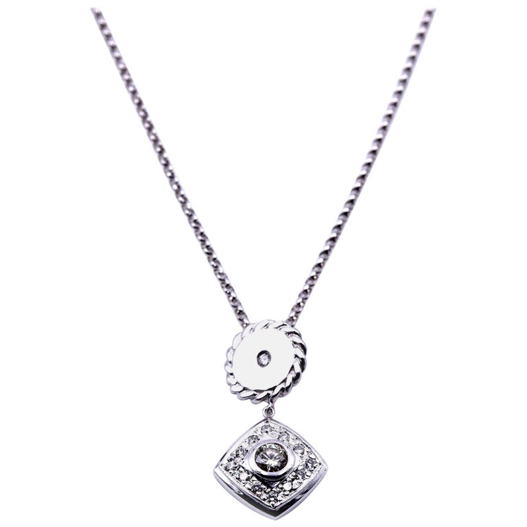 18 Karat White Diamond Custom Pendant on 14 Karat White Gold Rolo Chain For Sale (Free Shipping