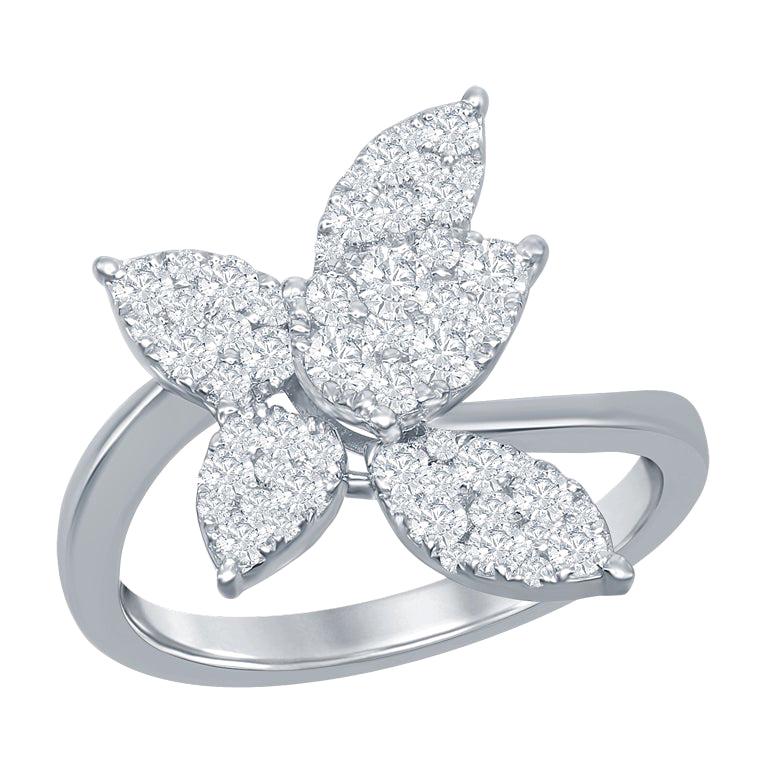 18 Karat White Diamond Flower Ring For Sale