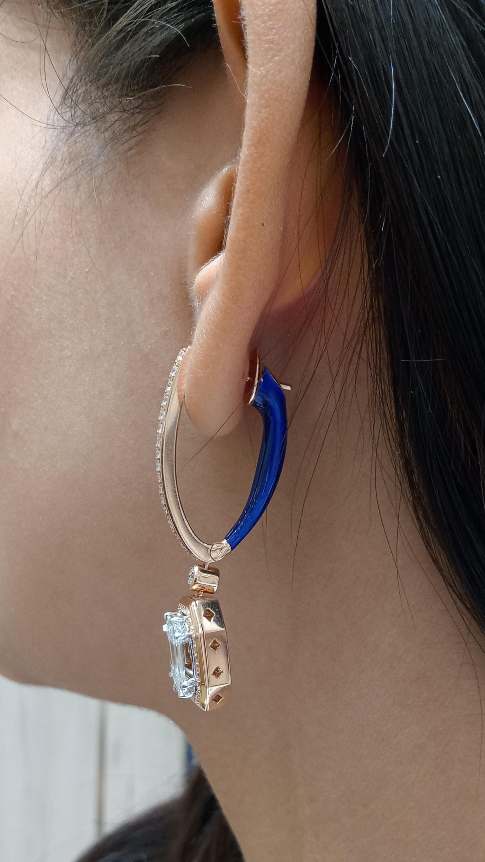 Mixed Cut 18 Karat White Diamond Hoop Earrings  For Sale