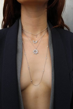 Diamond Starburst Pendant Necklace 18k White Gold