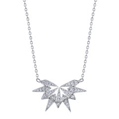 Diamond Starburst Pendant Necklace 18k White Gold