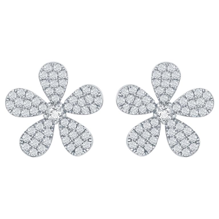 18 Karat White Flower Shaped Diamond Earrings For Sale