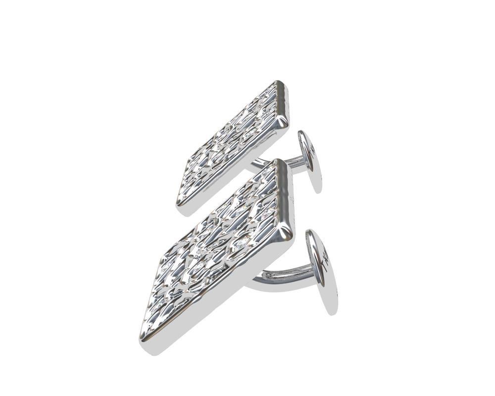 18 Karat White  Seaweed and Ocean Foam GIA Diamond Cufflinks In New Condition For Sale In New York, NY