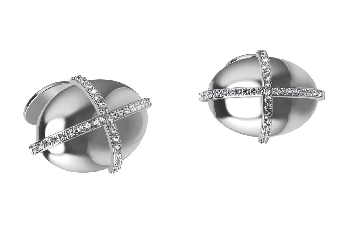 Taille ronde Boutons de manchette en forme de dôme avec diamants blancs 18 carats certifiés GIA en vente