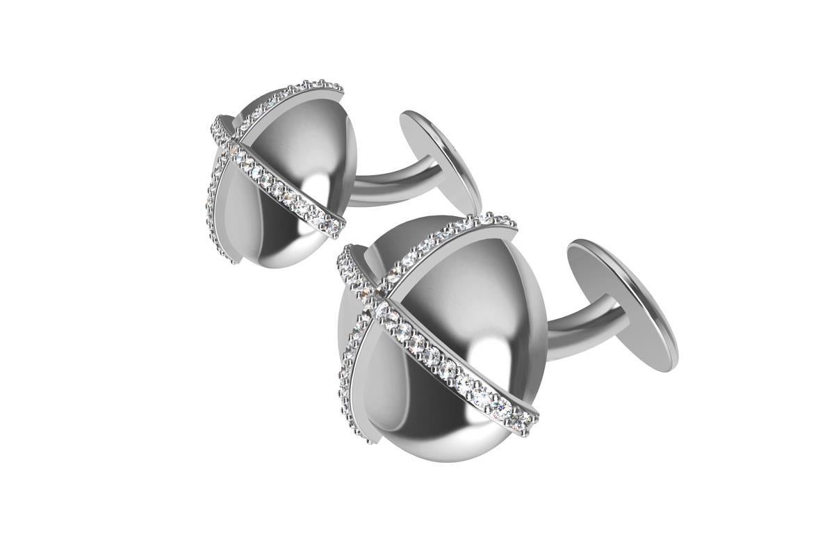 18 Karat Weiße Manschettenknöpfe mit GIA Diamant-Kuppelkreuz im Zustand „Neu“ im Angebot in New York, NY