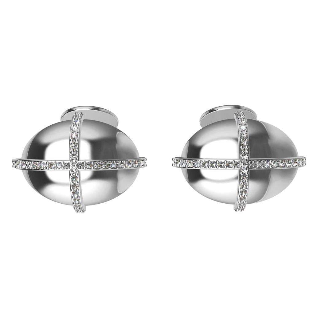18 Karat White GIA Diamond Dome Cross Cufflinks For Sale