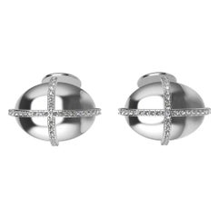 18 Karat Weiße Manschettenknöpfe mit GIA Diamant-Kuppelkreuz
