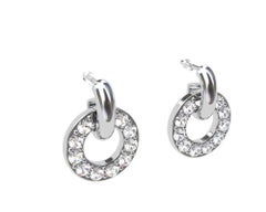 18 Karat White GIA Diamond Hoop Dangle Earrings