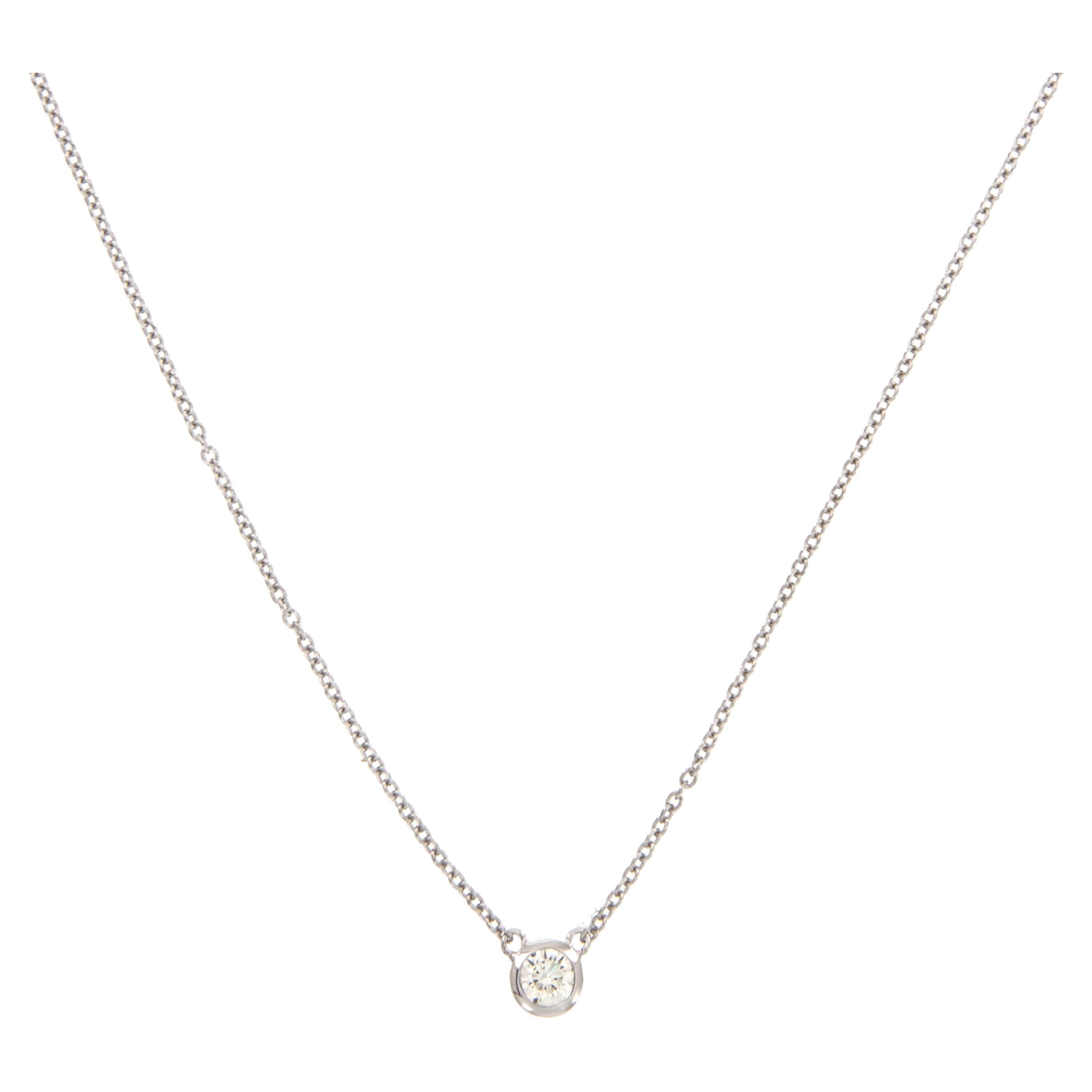 If you are looking for the one necklace you put on & never have to take off - look no further! This is the necklace for you- crafted from 18 karat white gold with one round brilliant diamond = 0.05 Carat SI2 clarity and H color bezel set in the