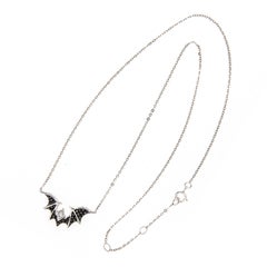 18 Karat White Gold 0.17 Ct Princess Cut Diamond, Black Diamond Bat Necklace