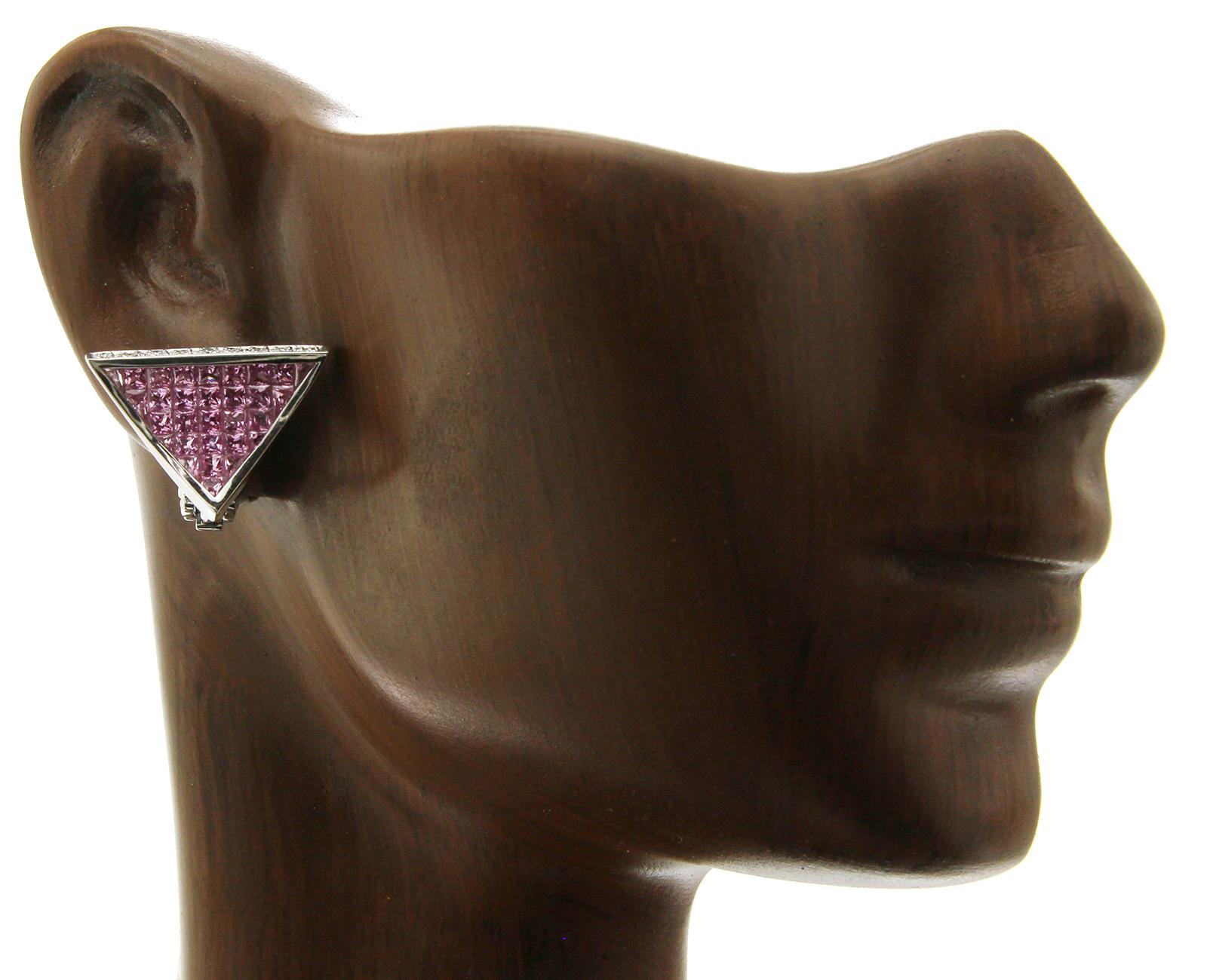 Pendientes de oro blanco de 18 quilates, 0,18 quilates de diamantes y 5,80 quilates de zafiro rosa en Excelente estado para la venta en Los Angeles, CA
