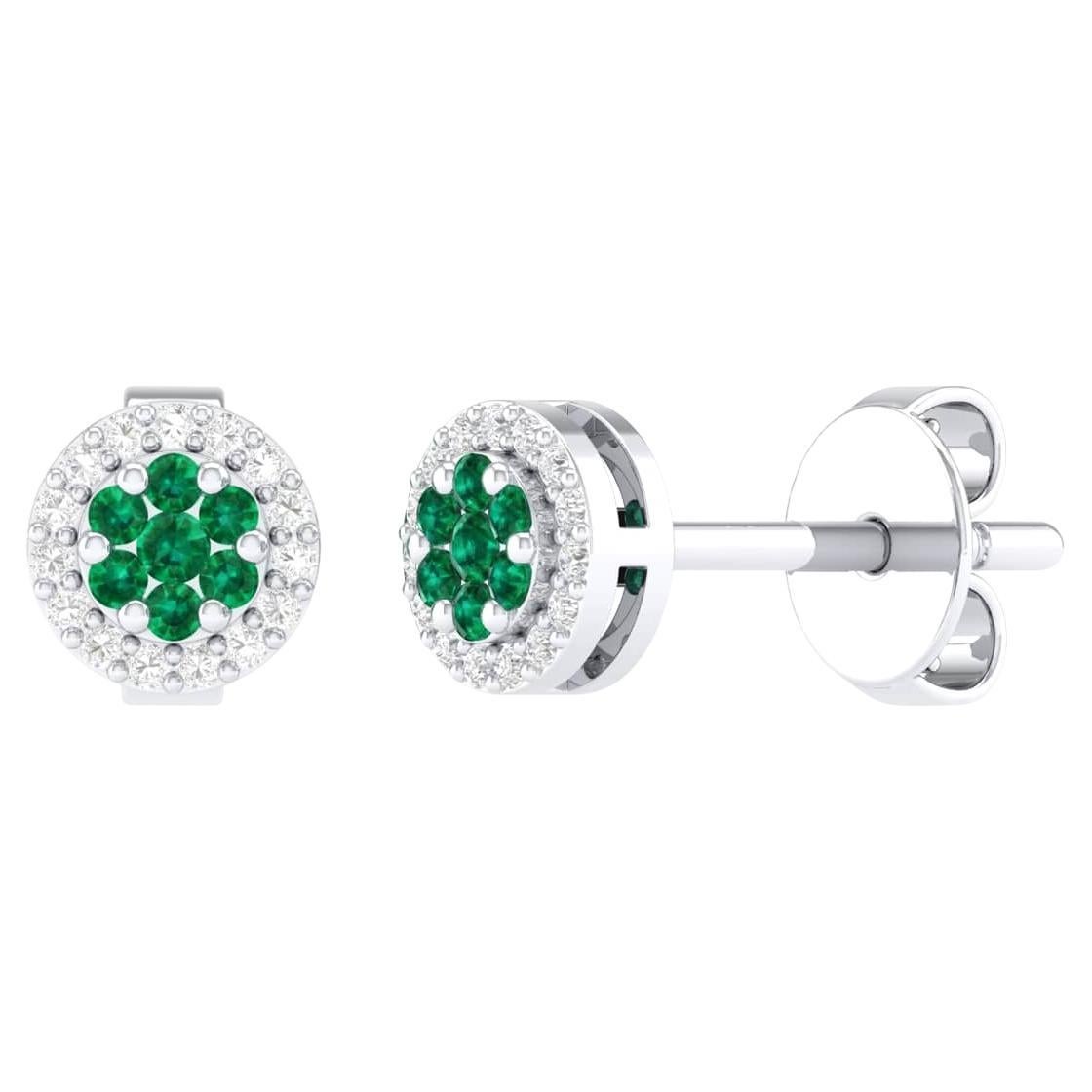 18 Karat White Gold 0.19 Carat Emerald Cocktail Stud Earrings For Sale