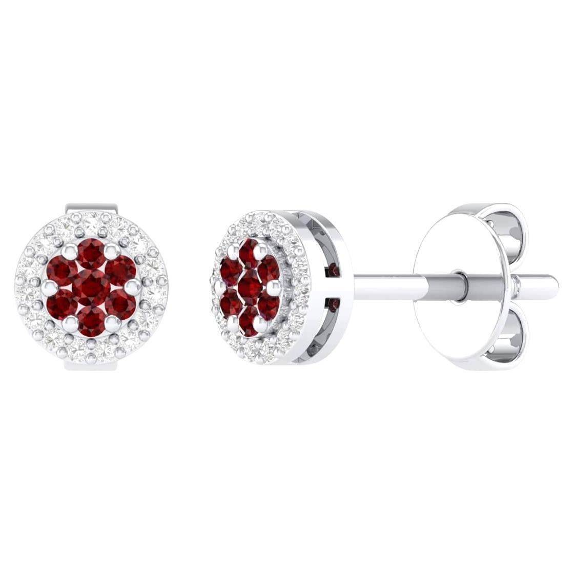 18 Karat White Gold 0.19 Carat Ruby Cocktail Stud Earrings For Sale