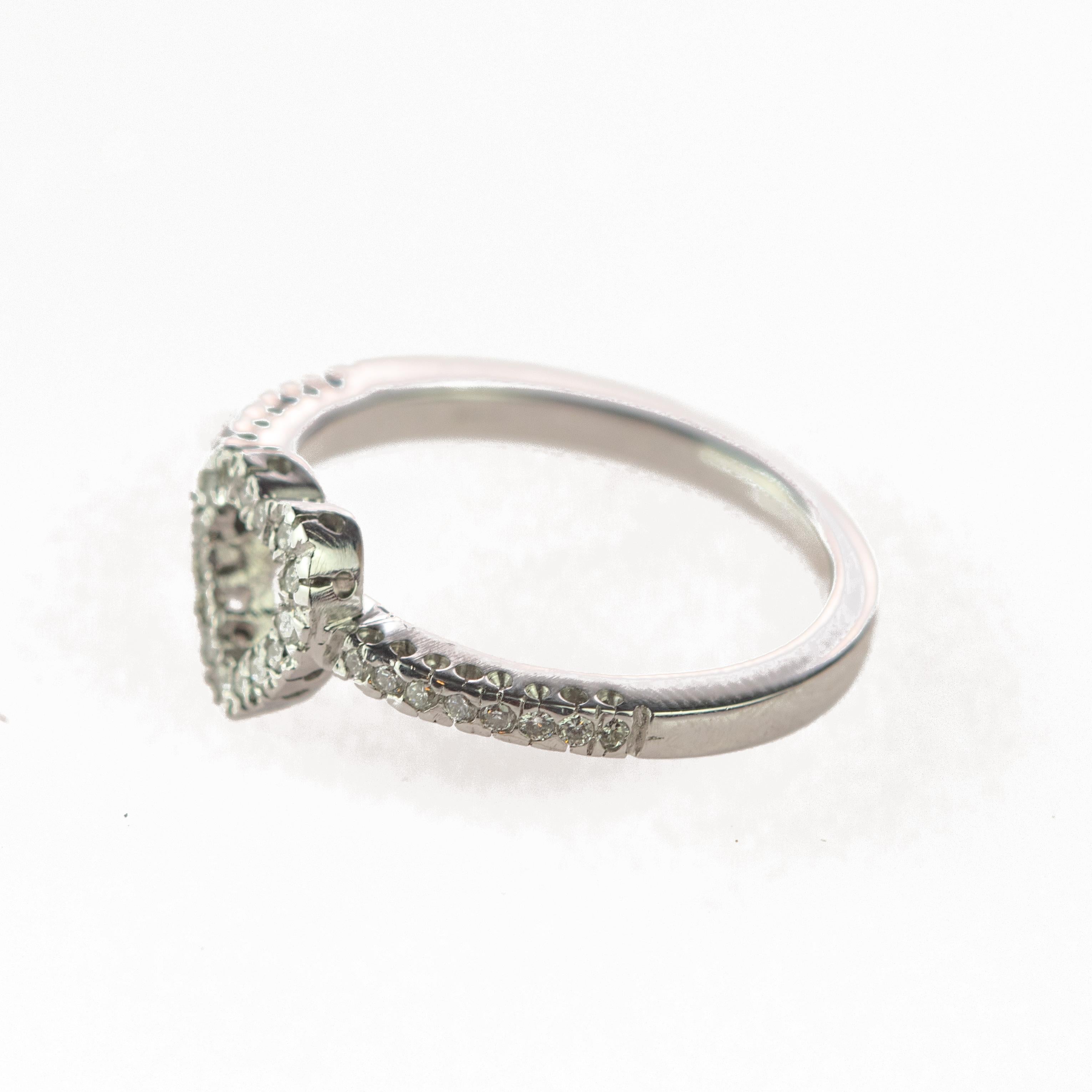 Radiant Cut 18 Karat White Gold 0.27 Carat Diamond Love Heart St Valentine Fashion Ring For Sale