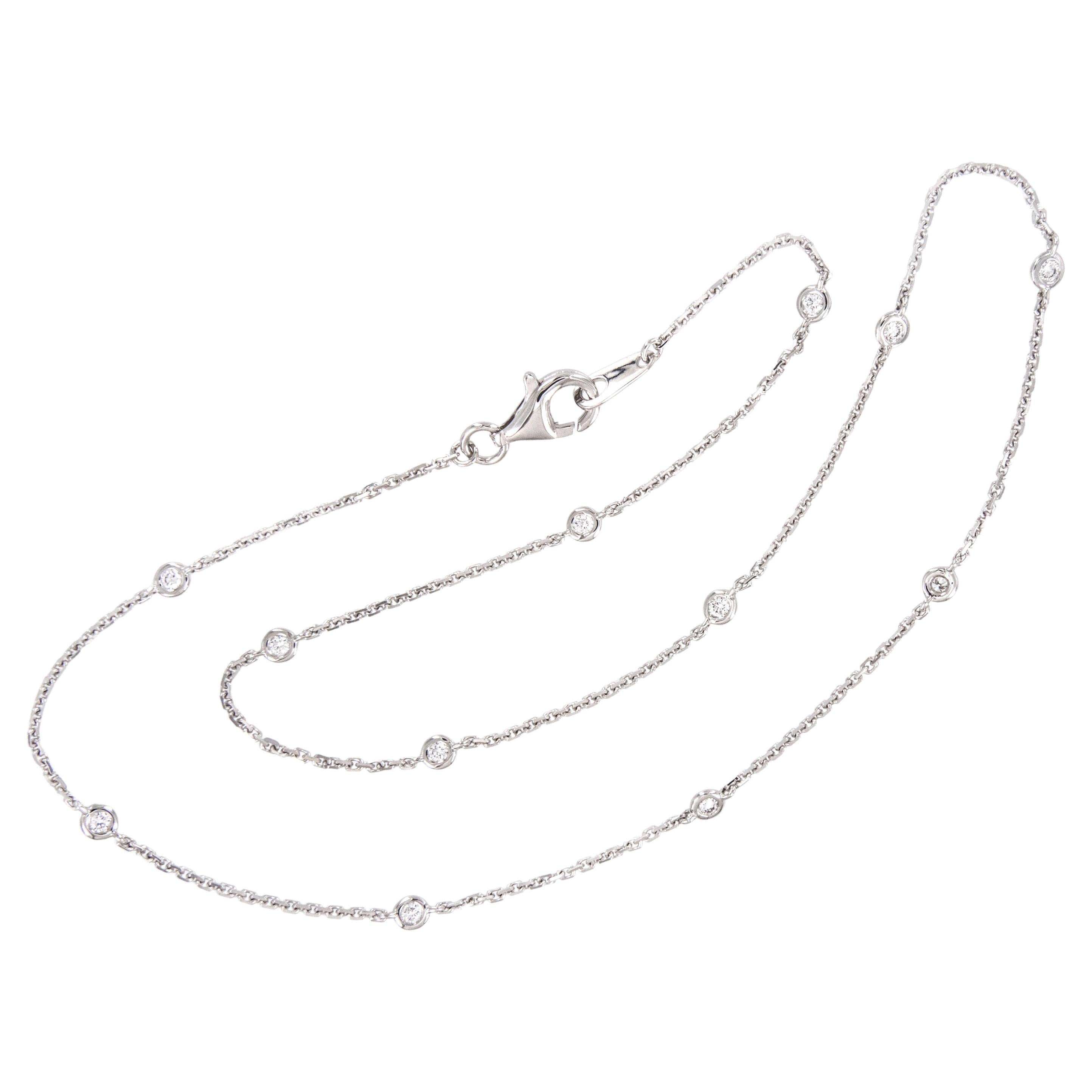 18 Karat White Gold 0.33 Cttw 12 Station Diamonds by the Yard Necklace