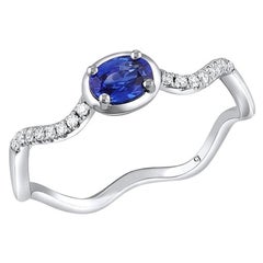 18 Karat White Gold 0.36 Carat Sapphire and Diamond Wavy Band Ring