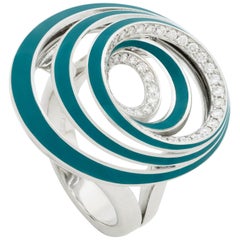 18 Karat White Gold 0.39 White Diamonds Turquoise Enamel Cocktail Ring