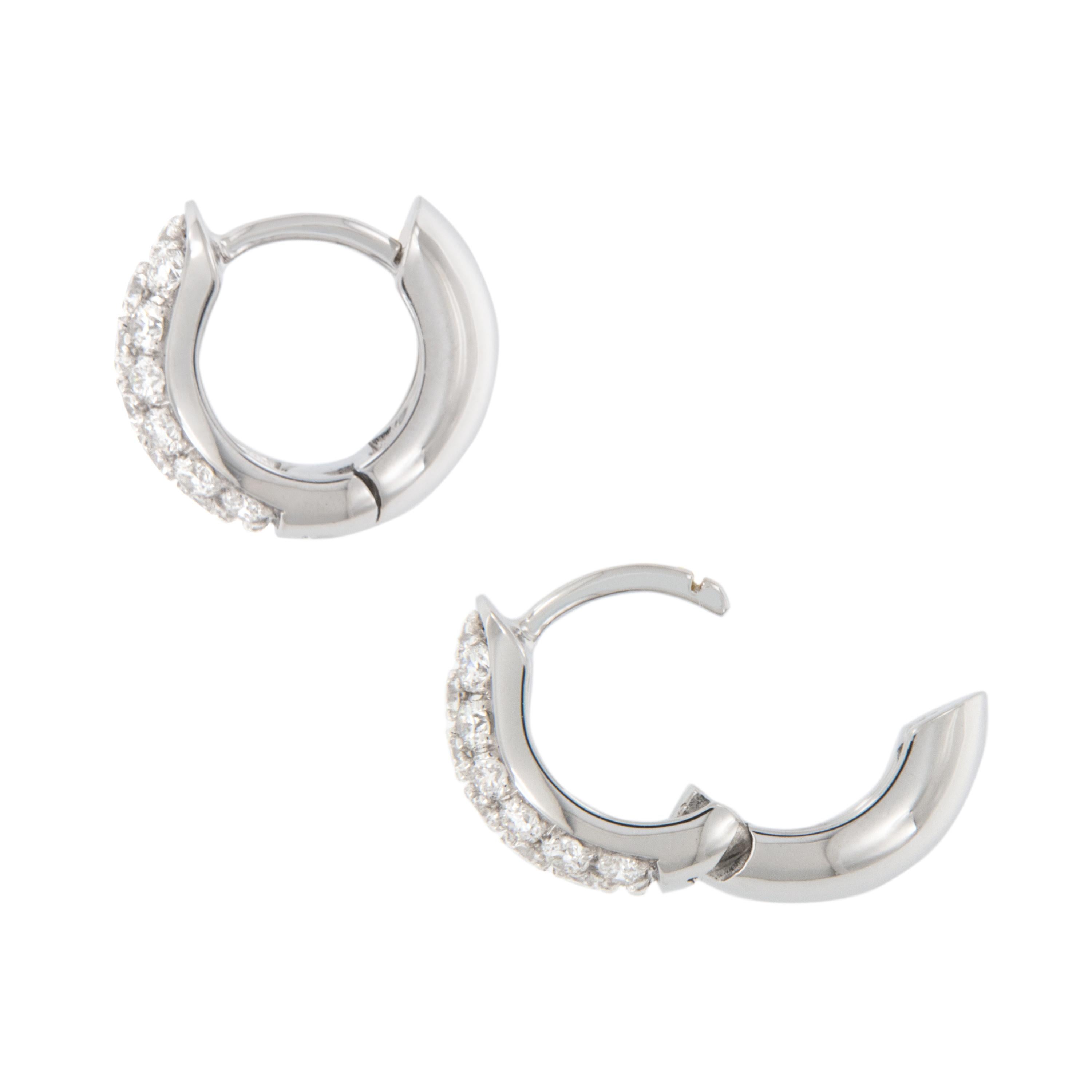 Contemporary 18 Karat White Gold 0.48cttw Pave' Diamond Huggy Hoop Earrings For Sale
