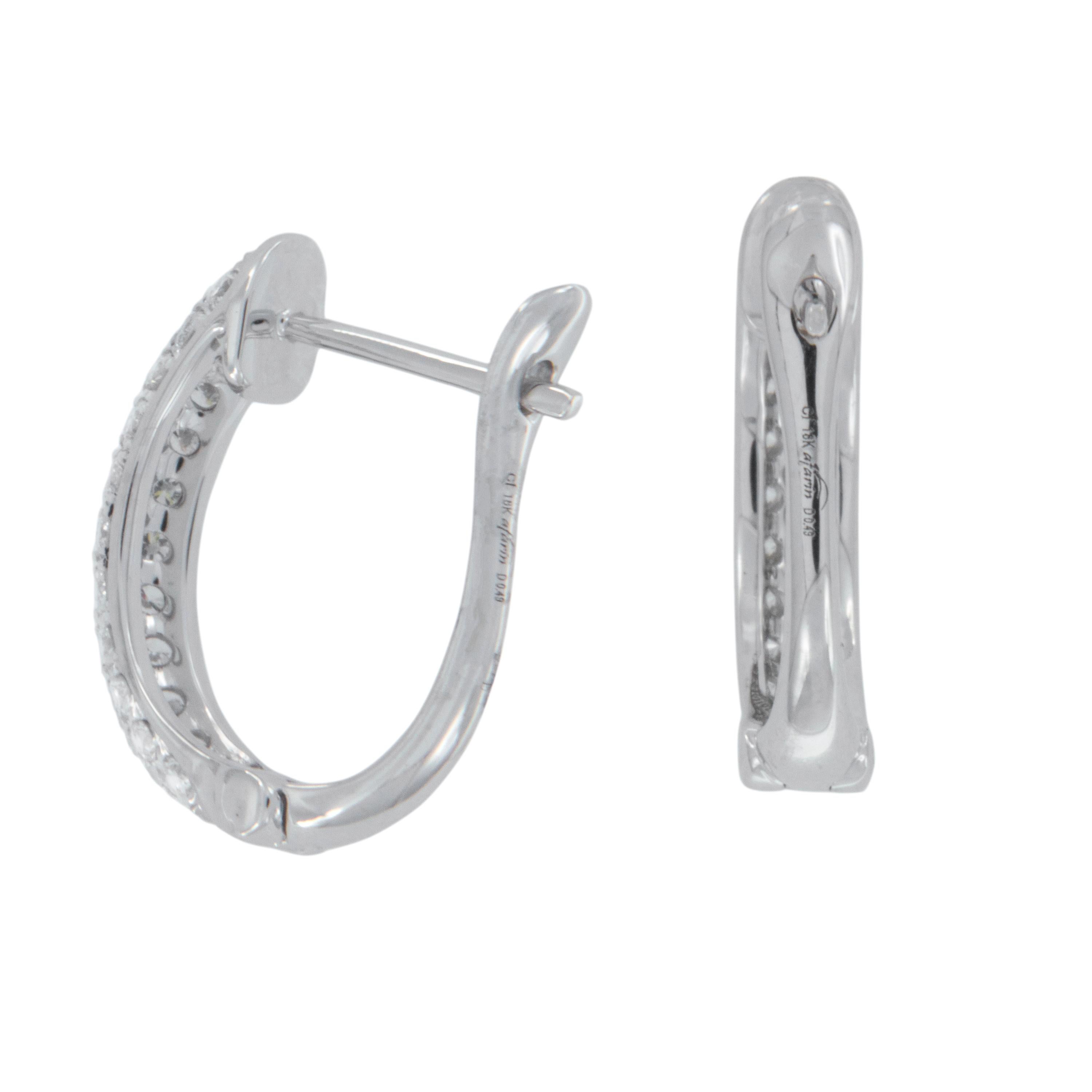 Contemporary 18 Karat White Gold 0.49Cttw Pave' VS Diamond Hoop Earrings For Sale