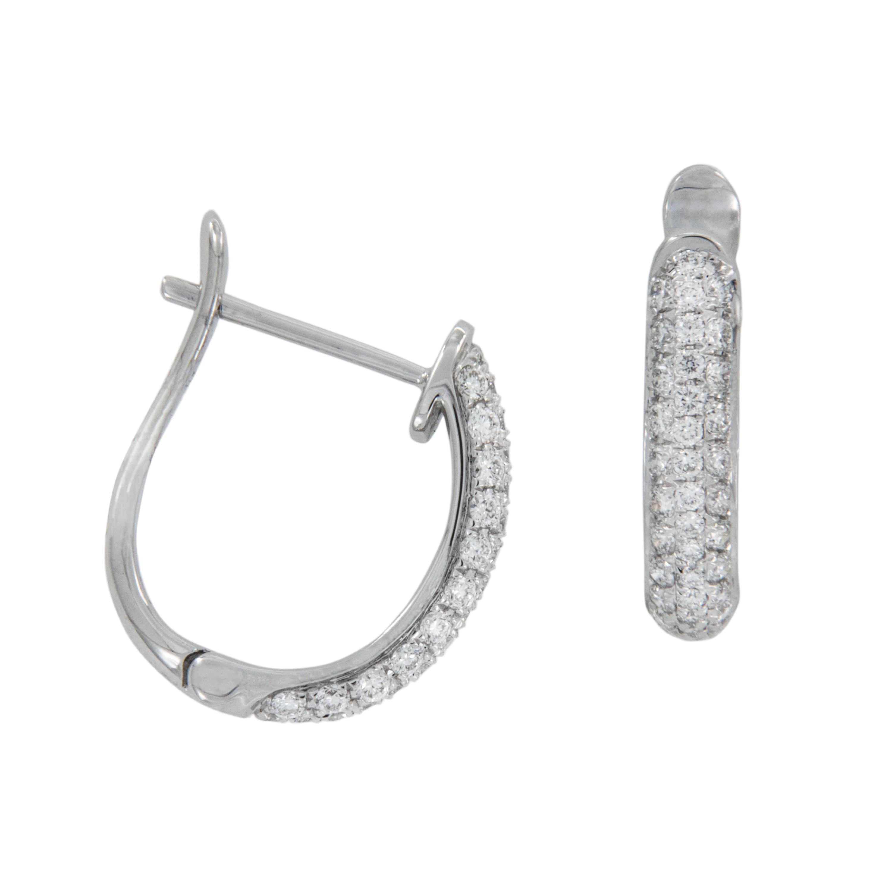 18 Karat White Gold 0.49Cttw Pave' VS Diamond Hoop Earrings For Sale