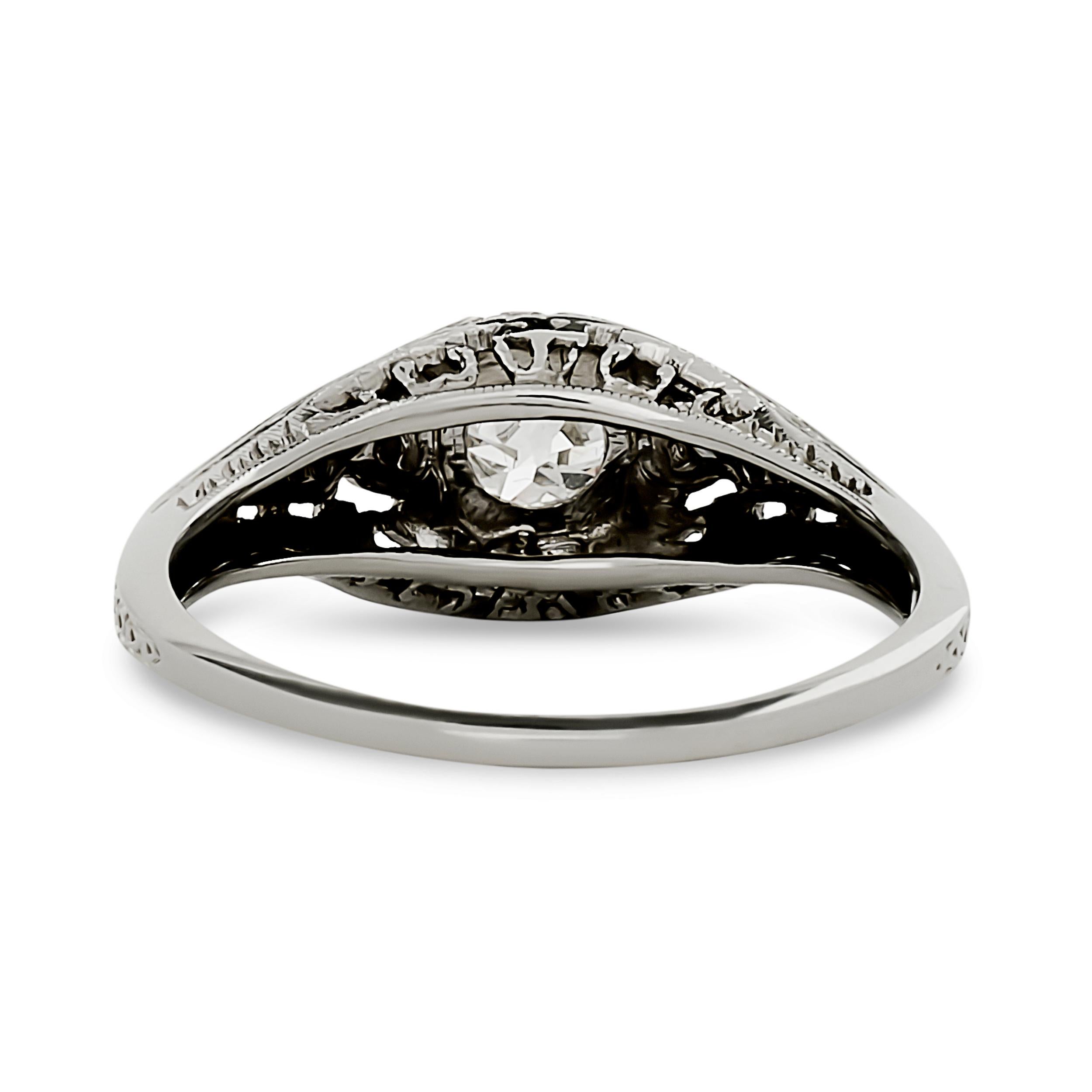 Old European Cut 18 Karat White Gold 0.50 carat Diamond Vintage Estate Engagement Ring For Sale