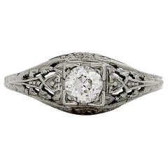 Bague de fiançailles vintage de succession en or blanc 18 carats avec diamants de 0,50 carat