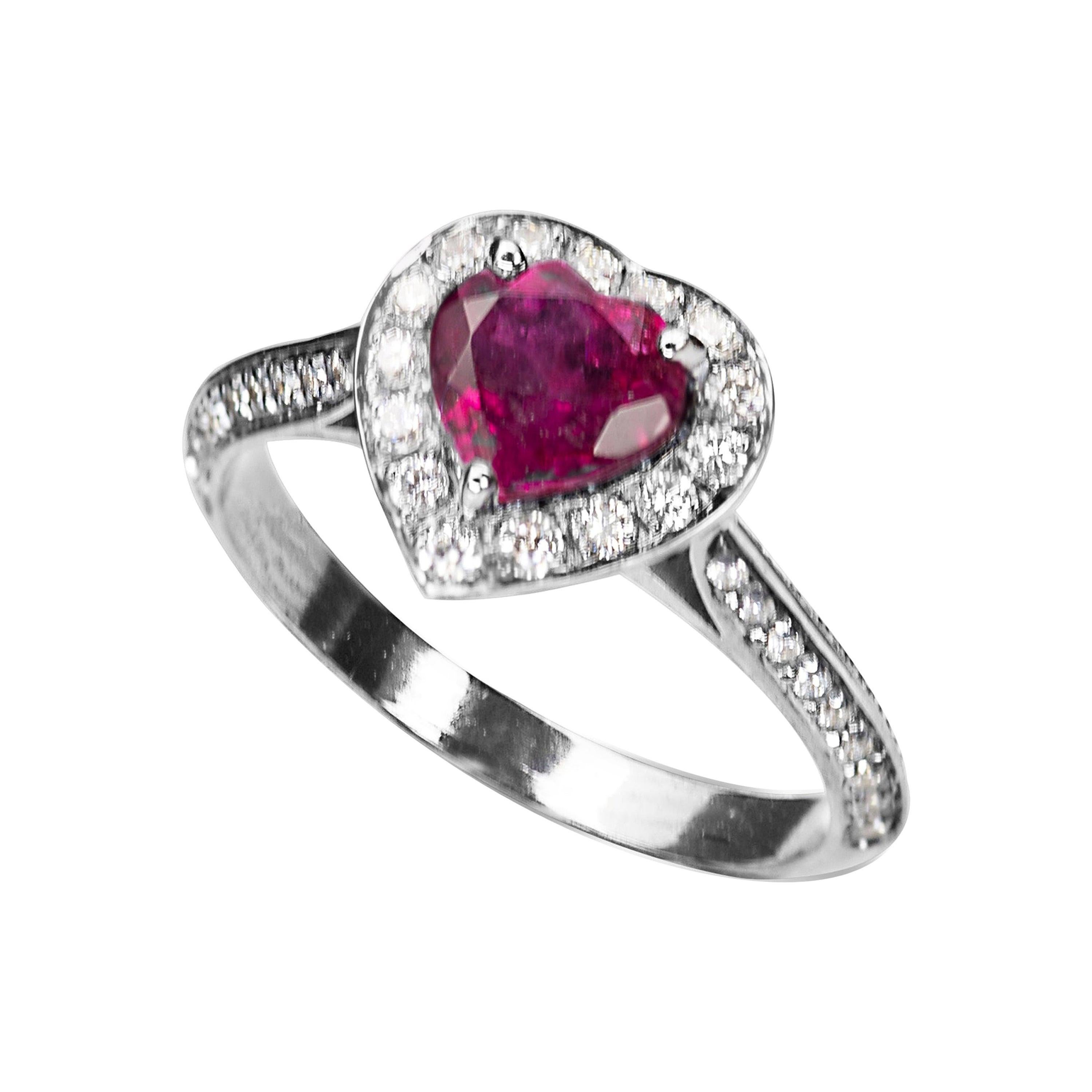 Love Ring 18K Gold 0.50 Carat White Diamonds Rubelite Heart Cut 