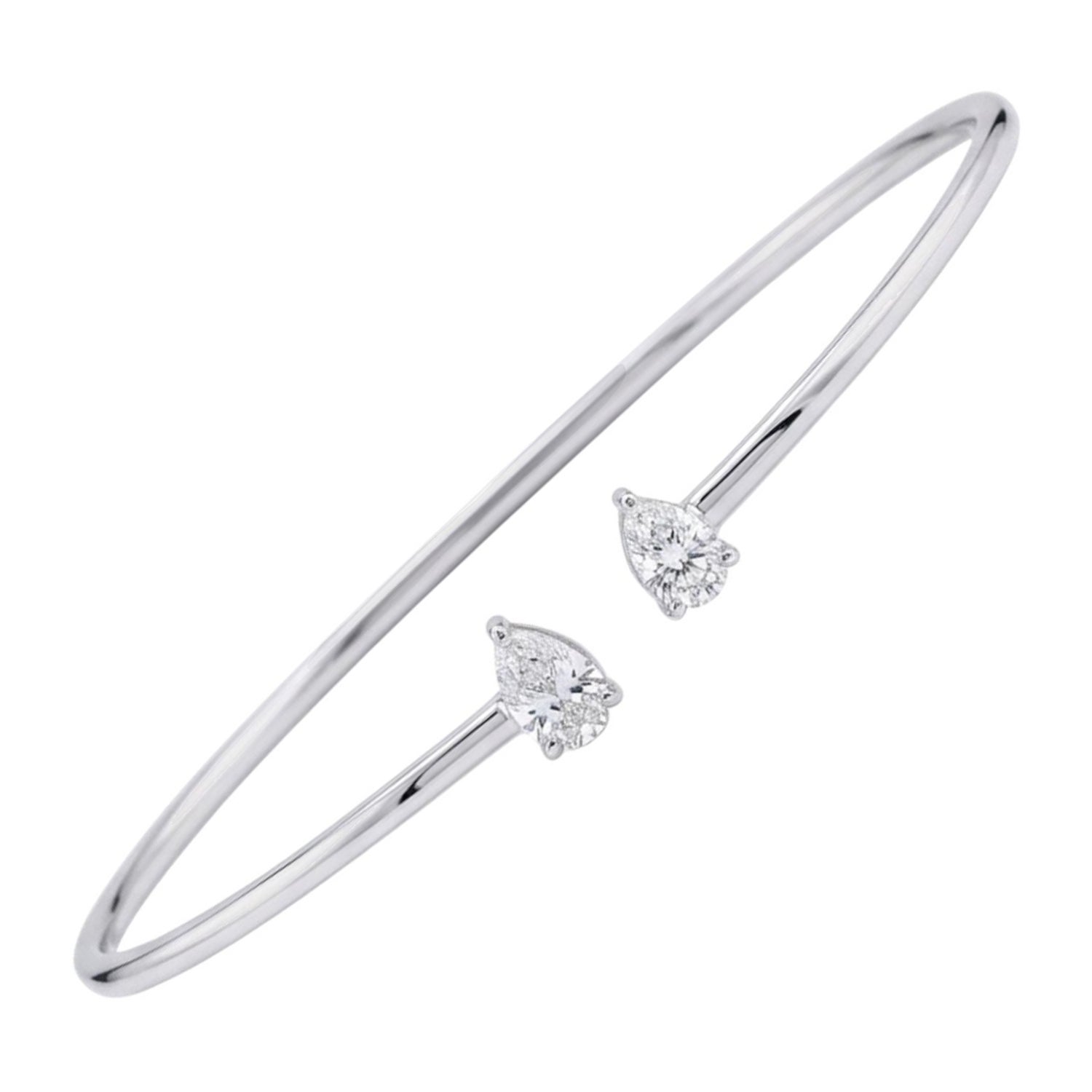 Bracelet manchette empilable en or blanc 18 carats 0,51 carat certifié diamant poire en vente
