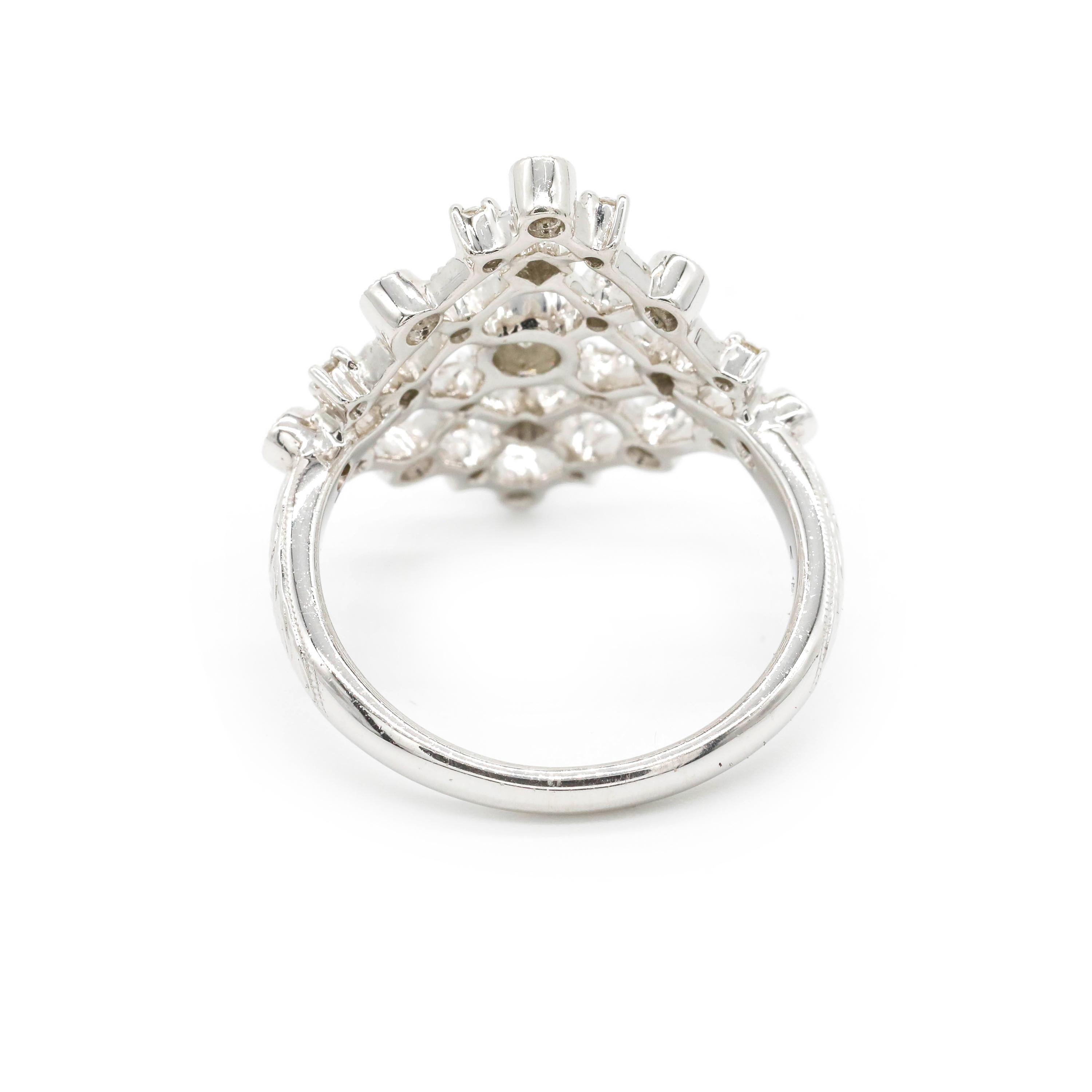 Modern 18 Karat White Gold 0.53 Carat Round Cut Diamond Cocktail Ring For Sale