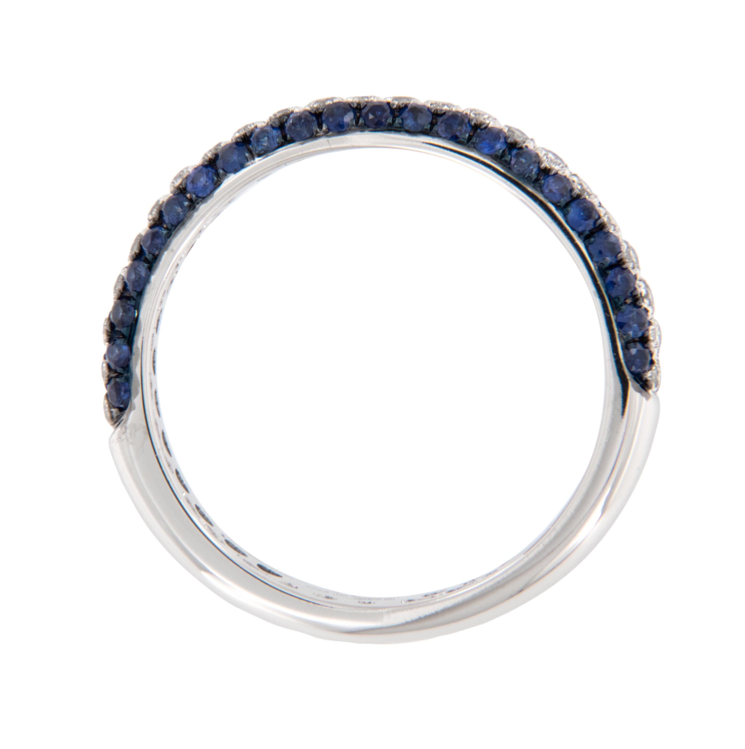 Contemporain Bague à 3 rangs en or blanc 18 carats 0.53 cttw saphir et 0.23 cttw diamant en vente