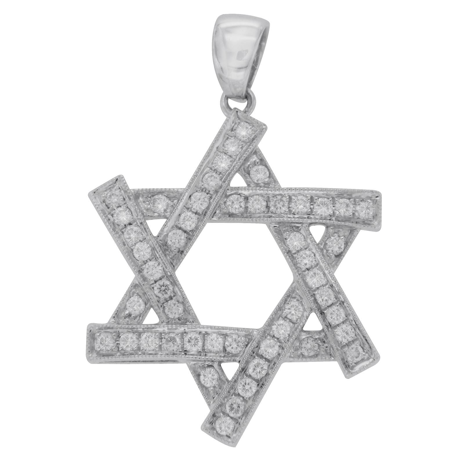 18 Karat White Gold 0.54 Carat Diamonds Jewish Star of David Pendant Necklace
