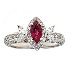 0.60 tcw Marquise Cut Ruby and diamond accent Engagement ring 18k White Gold