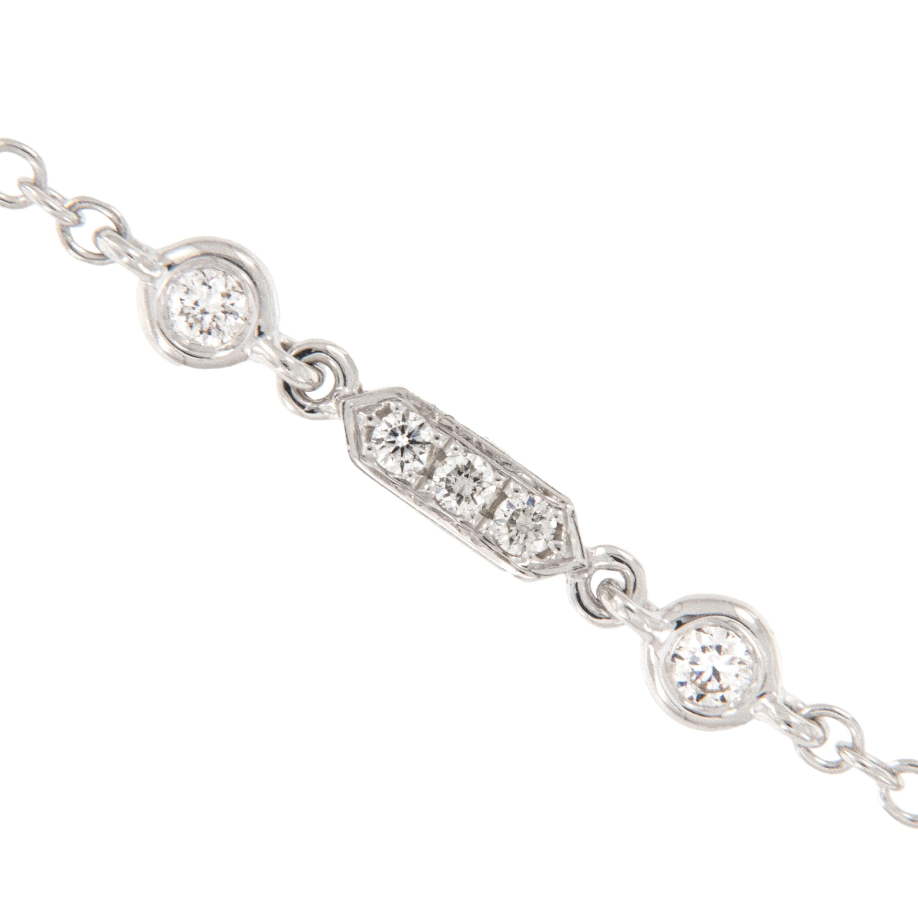 Round Cut 18 Karat White Gold 0.60 Cttw Diamond Station Necklace For Sale