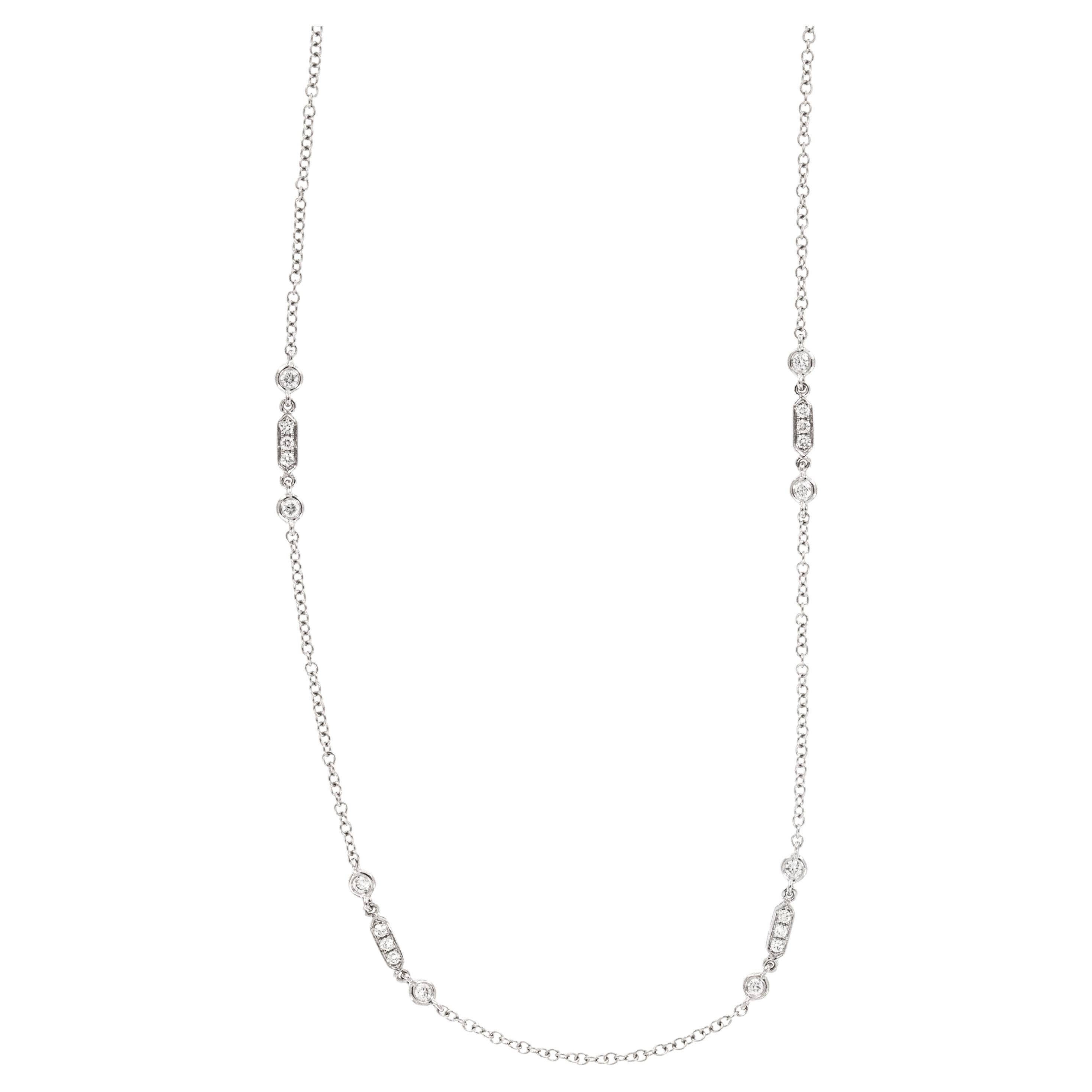 18 Karat White Gold 0.60 Cttw Diamond Station Necklace For Sale