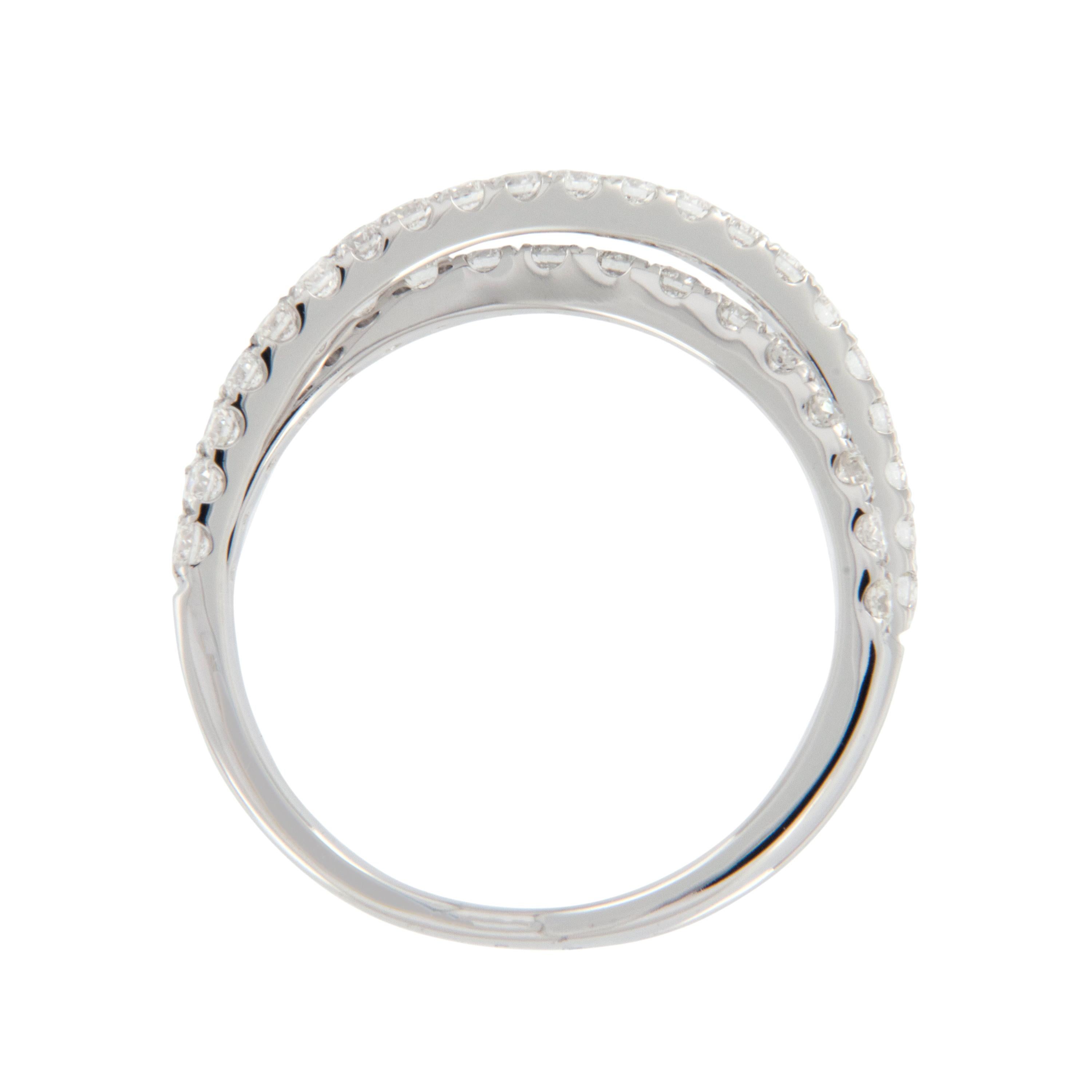 18 Karat Weißgold 0,62 Karat Gesamtkaratgewicht Diamant Crossover X Mode Ring (Zeitgenössisch) im Angebot