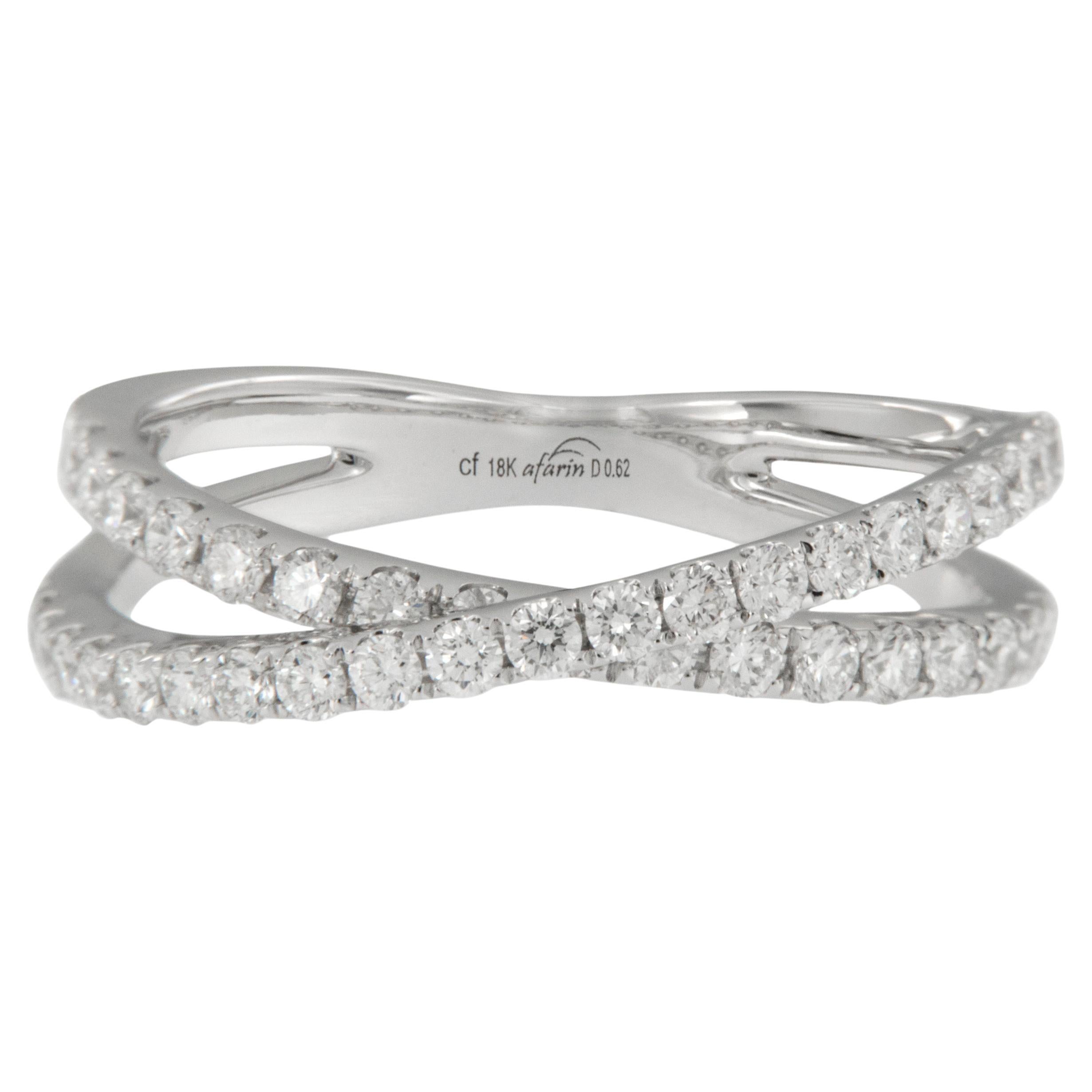 18 Karat White Gold 0.62 Cttw Diamond Crossover X Fashion Ring For Sale