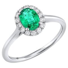 18 Karat White Gold 0.65 Carat Zambia Emerald and Diamond Halo Ring
