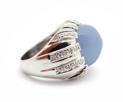 18 Karat White Gold, 0.66 Carat Diamond and Chalcedony Fashion Ring
